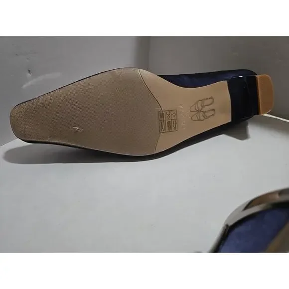 Metal Buckle Satin Low Heel (Lucia) C.Paravano Blue size women's 8 - Picture 9 of 14